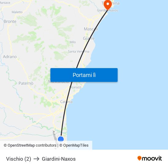 Vischio (2) to Giardini-Naxos map