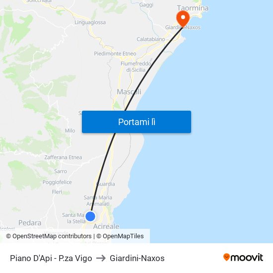 Piano D'Api - P.za Vigo to Giardini-Naxos map