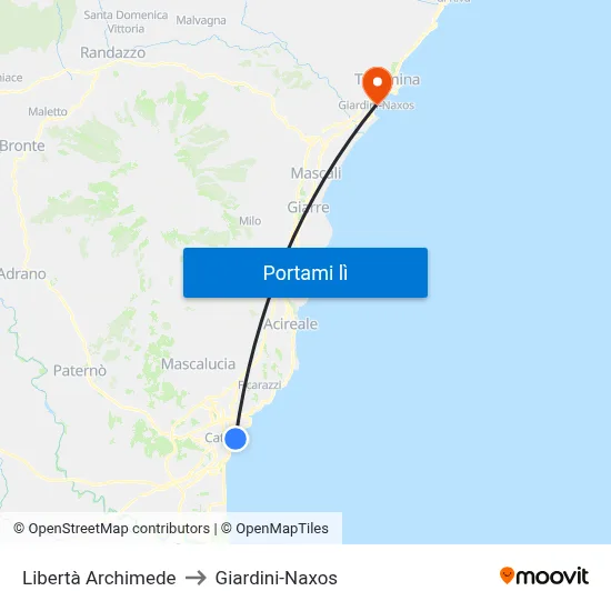 Libertà Archimede to Giardini-Naxos map