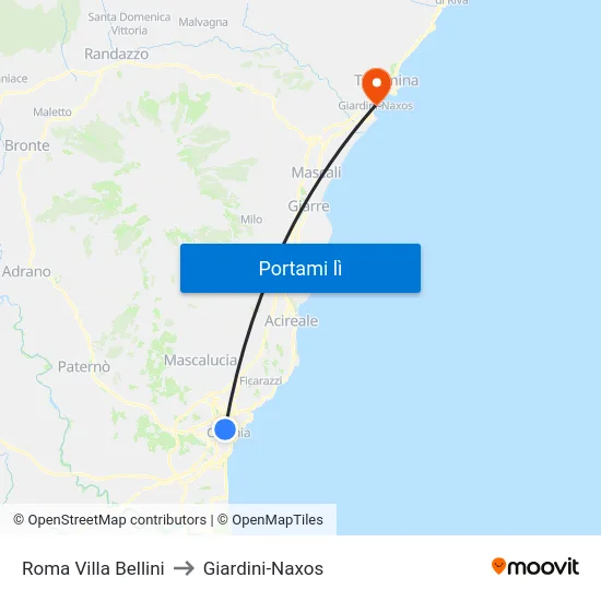 Roma Villa Bellini to Giardini-Naxos map