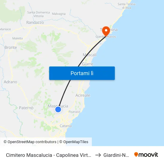 Cimitero Mascalucia - Capolinea Virtuale 901 to Giardini-Naxos map