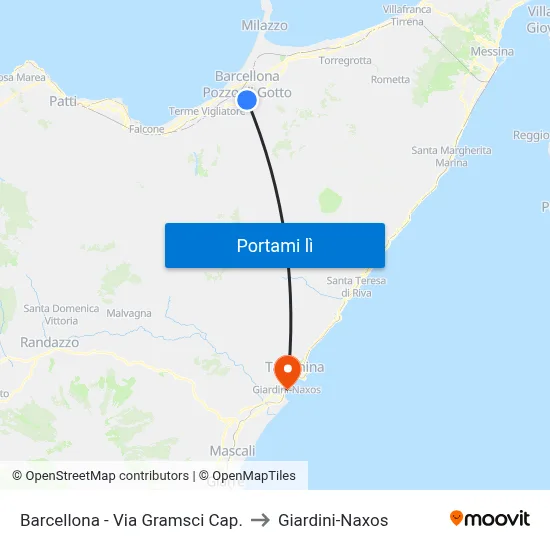 Barcellona - Via Gramsci Cap. to Giardini-Naxos map