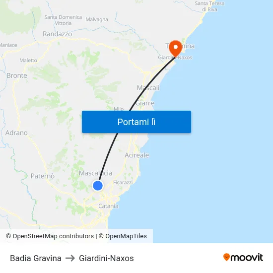 Badia Gravina to Giardini-Naxos map
