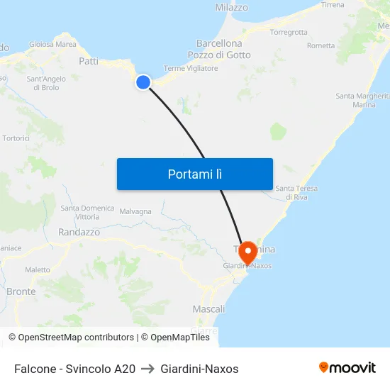 Falcone - Svincolo A20 to Giardini-Naxos map