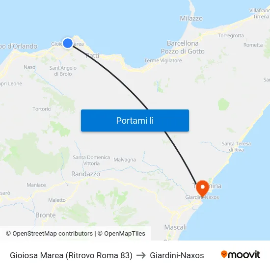 Gioiosa Marea (Ritrovo Roma 83) to Giardini-Naxos map