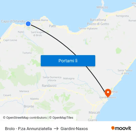 Brolo - P.za Annunziatella to Giardini-Naxos map
