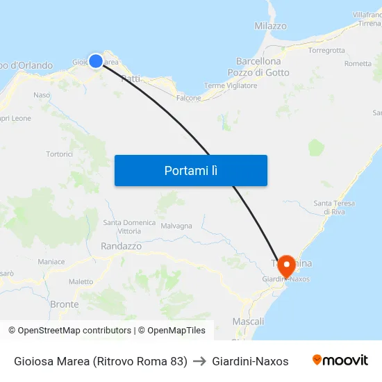 Gioiosa Marea (Ritrovo Roma 83) to Giardini-Naxos map