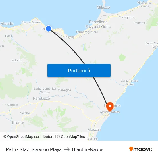 Patti - Staz. Servizio Playa to Giardini-Naxos map