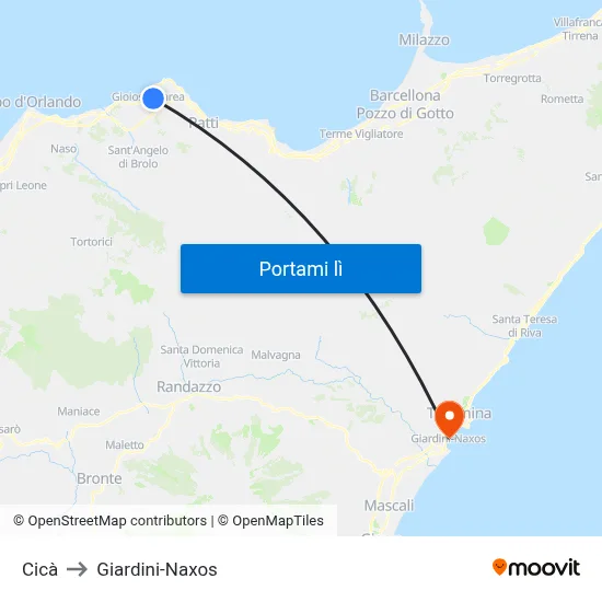 Cicà to Giardini-Naxos map