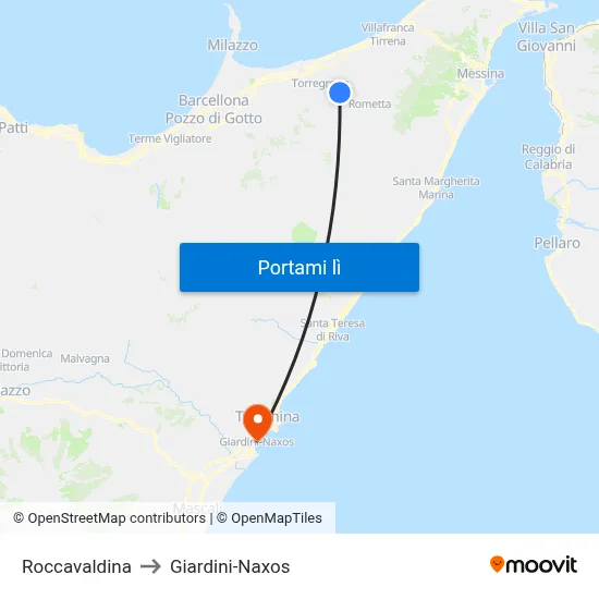 Roccavaldina to Giardini-Naxos map