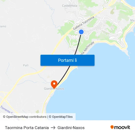 Taormina Porta Catania to Giardini-Naxos map