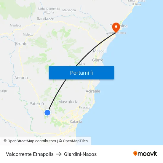Valcorrente Etnapolis to Giardini-Naxos map