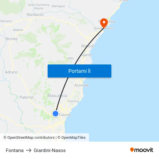 Fontana to Giardini-Naxos map
