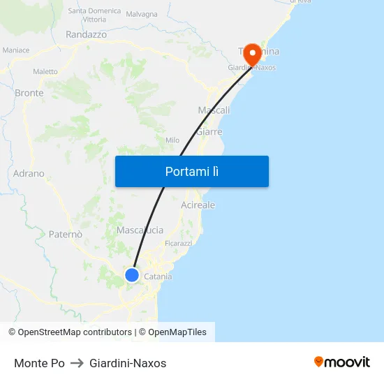 Monte Po to Giardini-Naxos map