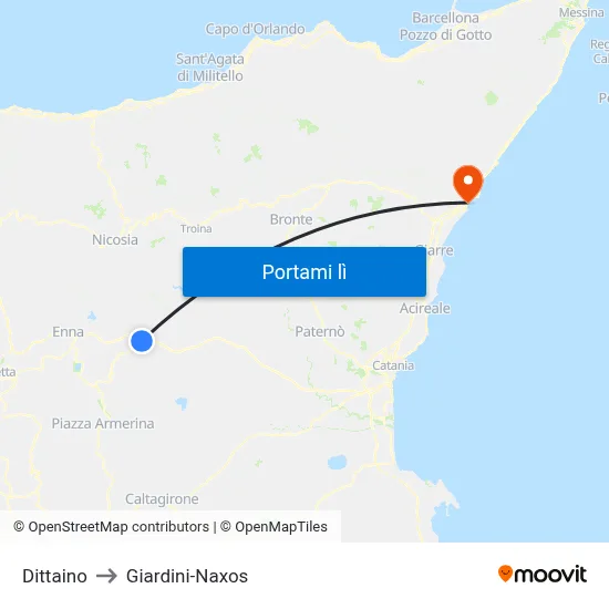Dittaino to Giardini-Naxos map