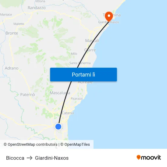 Bicocca to Giardini-Naxos map