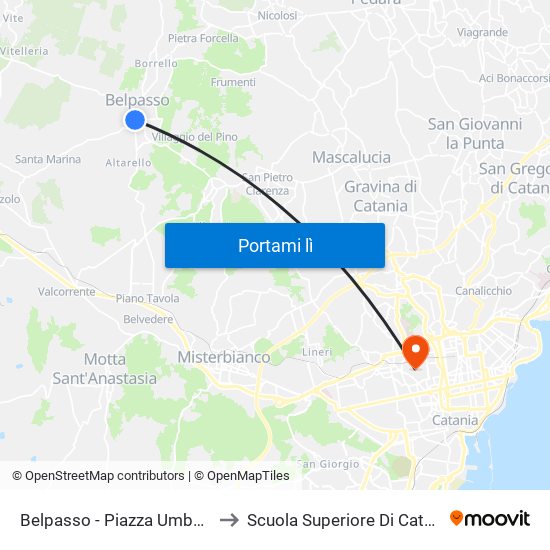 Belpasso - Piazza Umberto to Scuola Superiore Di Catania map