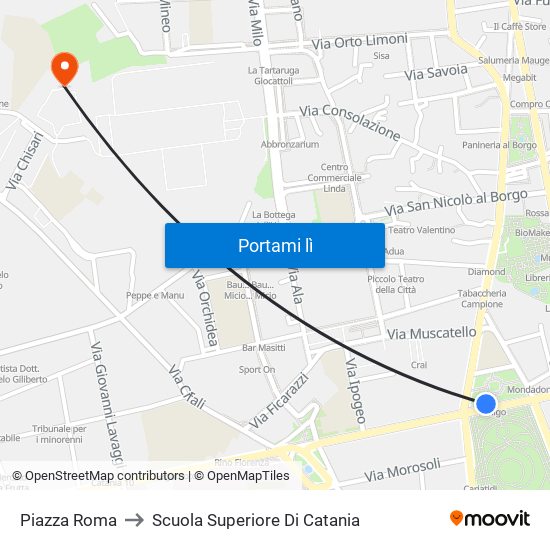 Piazza Roma to Scuola Superiore Di Catania map