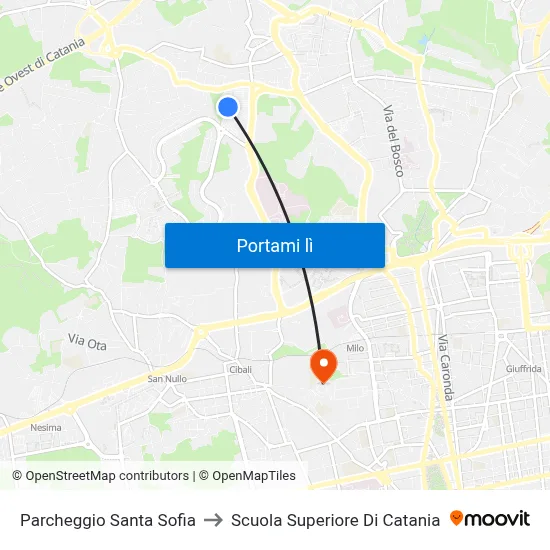 Parcheggio Santa Sofia to Scuola Superiore Di Catania map