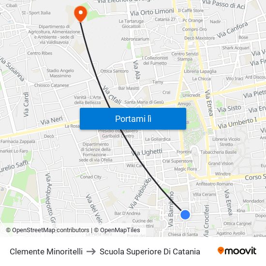 Clemente Minoritelli to Scuola Superiore Di Catania map