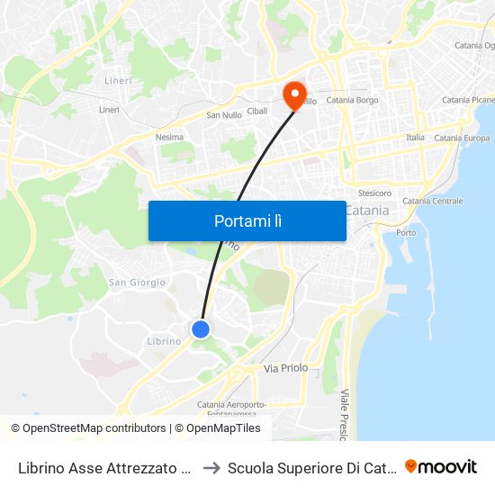 Librino Asse Attrezzato Nitta to Scuola Superiore Di Catania map