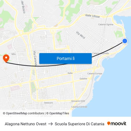 Alagona Nettuno Ovest to Scuola Superiore Di Catania map