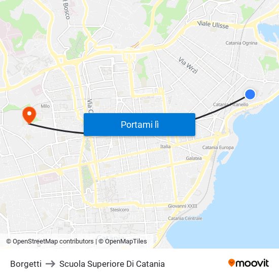 Borgetti to Scuola Superiore Di Catania map