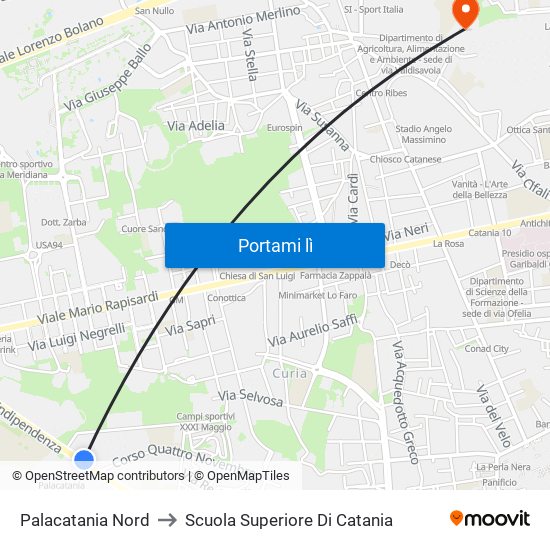 Palacatania Nord to Scuola Superiore Di Catania map