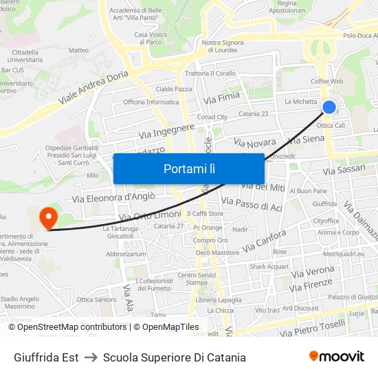 Giuffrida Est to Scuola Superiore Di Catania map