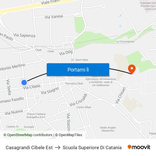 Casagrandi Cibele Est to Scuola Superiore Di Catania map