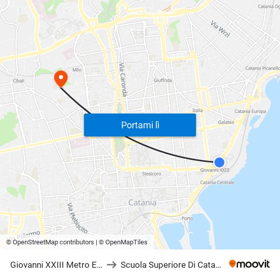 Giovanni XXIII Metro Est to Scuola Superiore Di Catania map