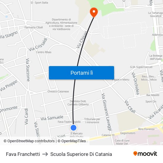 Fava Franchetti to Scuola Superiore Di Catania map