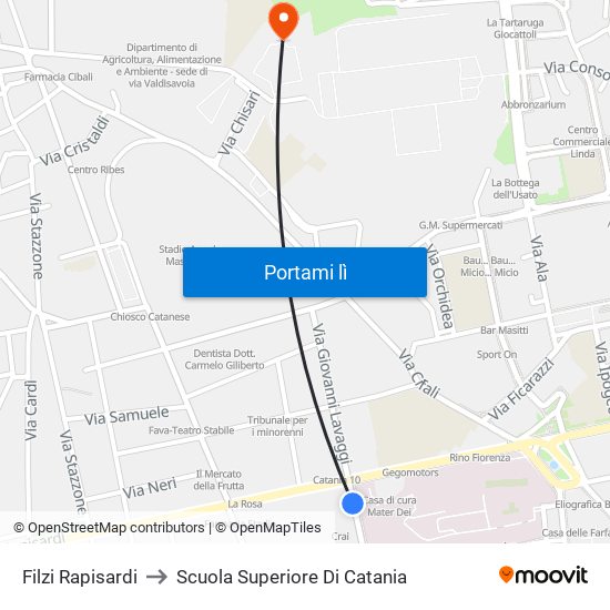 Filzi Rapisardi to Scuola Superiore Di Catania map