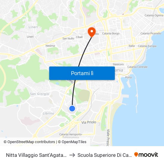 Nitta Villaggio Sant'Agata Nord to Scuola Superiore Di Catania map