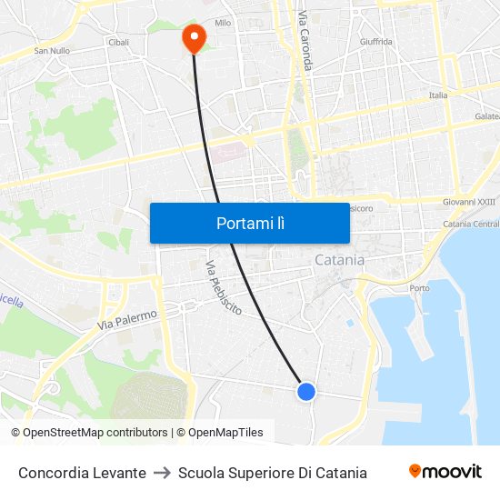 Concordia Levante to Scuola Superiore Di Catania map