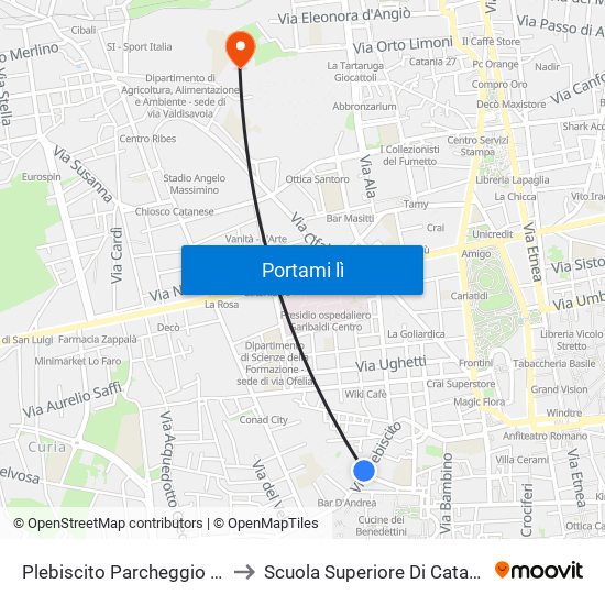 Plebiscito Parcheggio R1 to Scuola Superiore Di Catania map