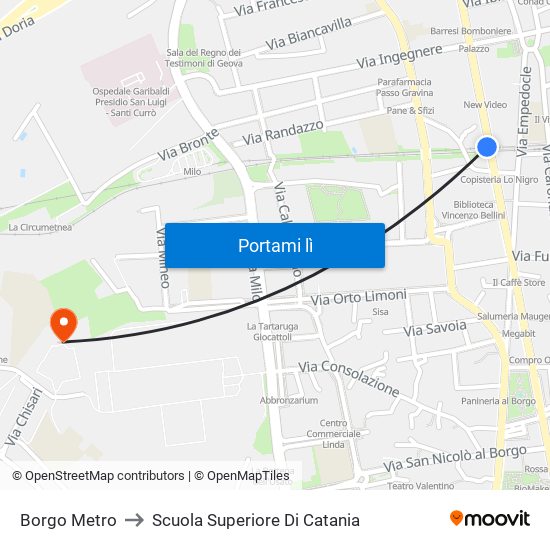 Borgo Metro to Scuola Superiore Di Catania map
