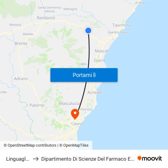 Linguaglossa to Dipartimento Di Scienze Del Farmaco E Della Salute map