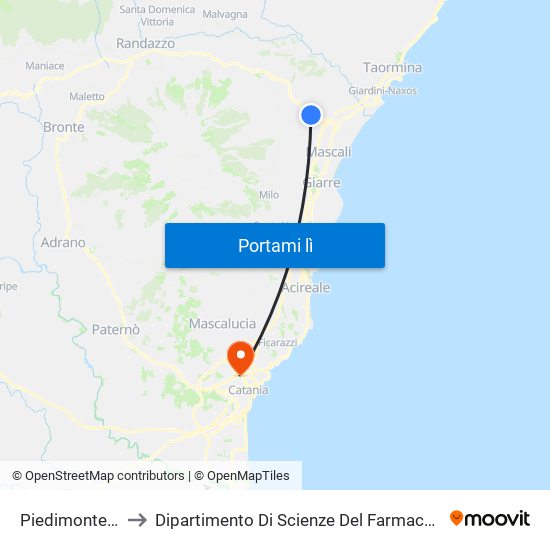 Piedimonte Etneo to Dipartimento Di Scienze Del Farmaco E Della Salute map