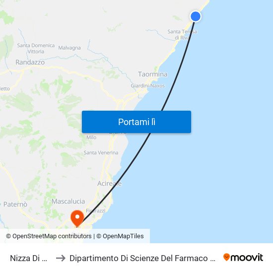 Nizza Di Sicilia to Dipartimento Di Scienze Del Farmaco E Della Salute map