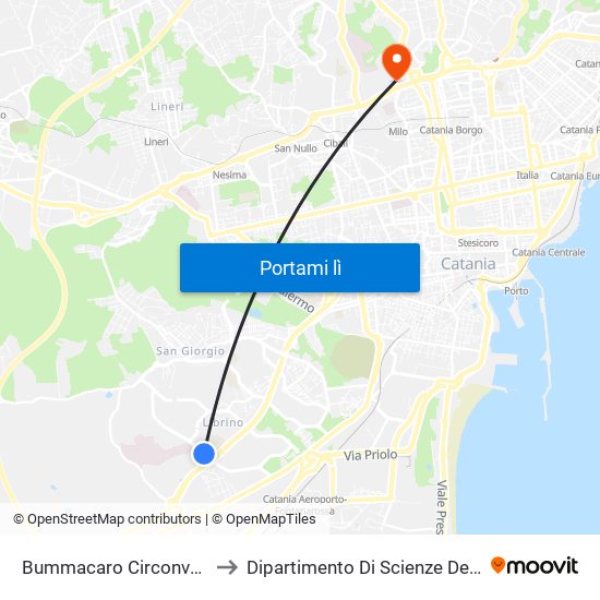 Bummacaro Circonvallazione Librino Est to Dipartimento Di Scienze Del Farmaco E Della Salute map