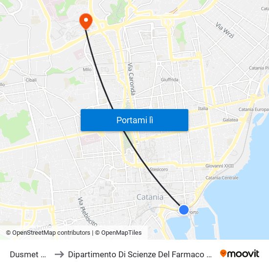 Dusmet Porto to Dipartimento Di Scienze Del Farmaco E Della Salute map