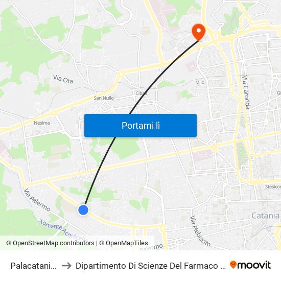 Palacatania Sud to Dipartimento Di Scienze Del Farmaco E Della Salute map