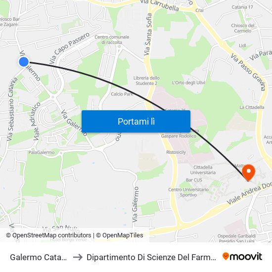 Galermo Catania Ovest to Dipartimento Di Scienze Del Farmaco E Della Salute map