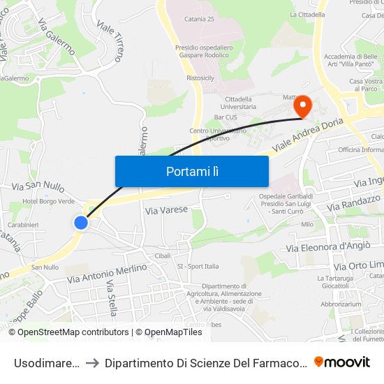 Usodimare Nord to Dipartimento Di Scienze Del Farmaco E Della Salute map