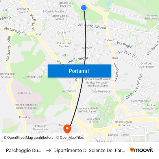 Parcheggio Due Obelischi to Dipartimento Di Scienze Del Farmaco E Della Salute map