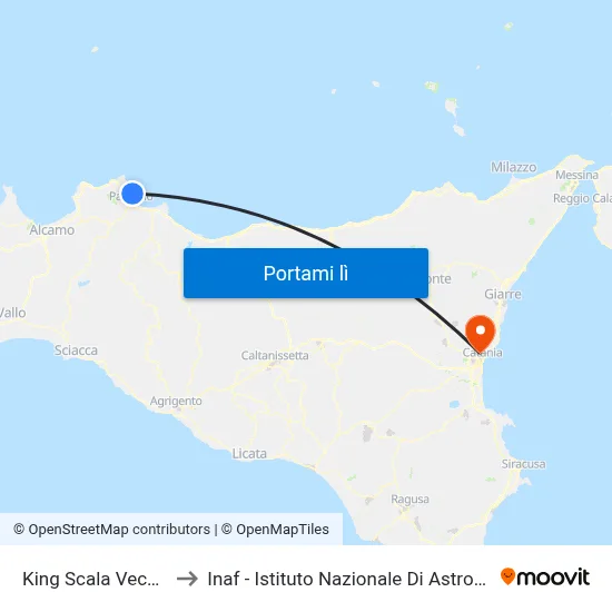 King Scala Vecchia to Inaf - Istituto Nazionale Di Astrofisica map