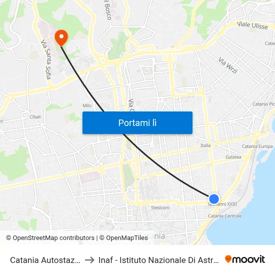 Catania Autostazione to Inaf - Istituto Nazionale Di Astrofisica map