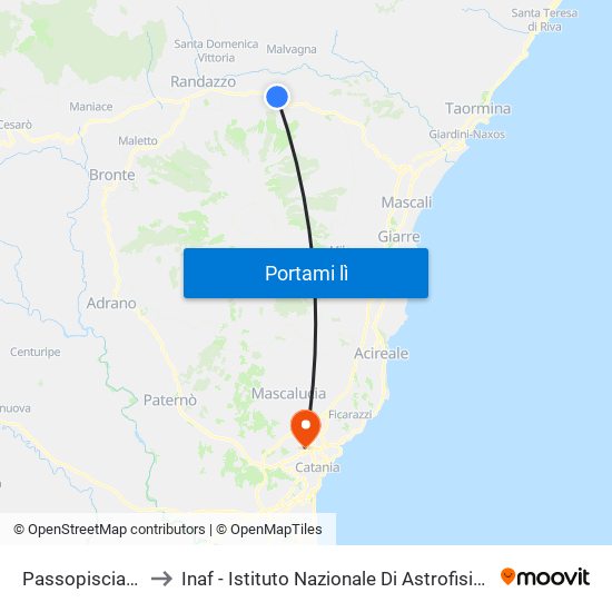 Passopisciaro to Inaf - Istituto Nazionale Di Astrofisica map