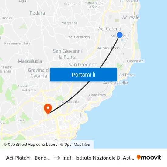 Aci Platani - Bonaccorsi to Inaf - Istituto Nazionale Di Astrofisica map